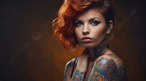 Woman With Red Hair And Tattoo On Shoulders Background Tattoo Pictures Woman Background Image