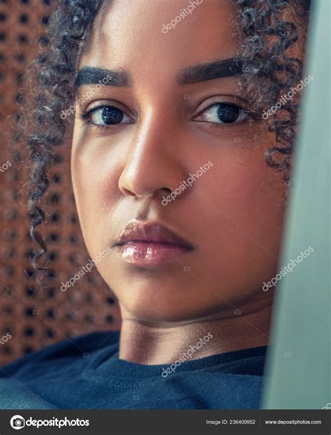 Indoor Portrait Beautiful Happy Mixed Race African American Girl