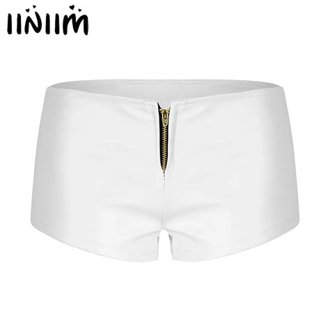 Iiniim Womens Wetlook Punk Sexy Shorts Zipper Booty Shorts Drawstring Mini Shorts Night Clubwear