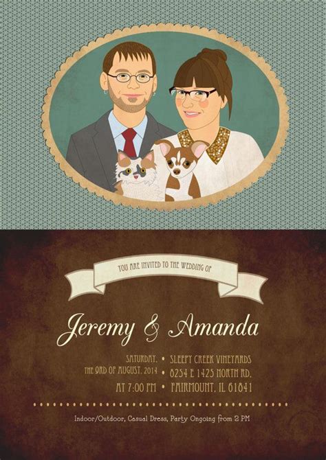 Wedding Invitation Custom Couple Portrait Engagement Card Digital