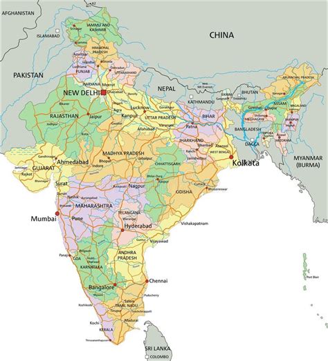 Mapa Político Editável Altamente Detalhado Da índia Com Rotulagem