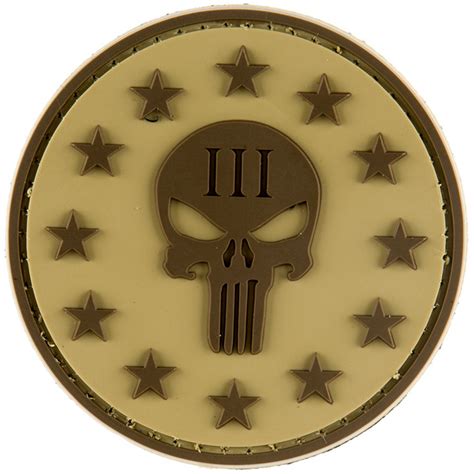 G Force Punisher Three Percenter Round Pvc Morale Patch Tan Airsoft