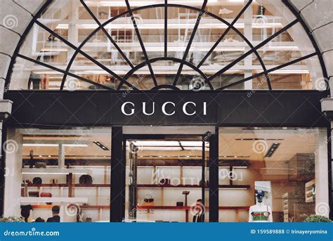 Gucci Boutique Signboard Logo Brend Sign Of Gucci On Store Shop Mall