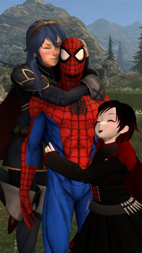Ruby Rose And Lucina Hugging Spider Man By Kongzillarex619 On Deviantart