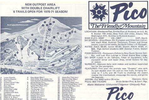 1970 71 Pico Trail Map New England Ski Map Database