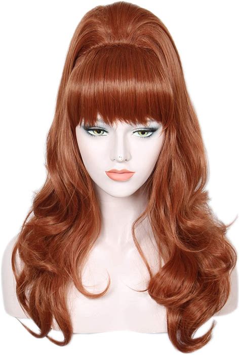 Linfairy Long Wavy Auburn Copper Wig Big Bouffant Beehive Wigs For