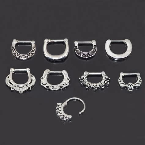 9pcs Nose Rings Nose Septum Clicker 316l Stainless Steel Septum Clicker Hinged Wings Nose Rings