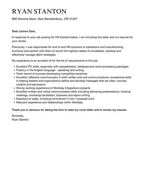 HR Transformation Cover Letter | Velvet Jobs