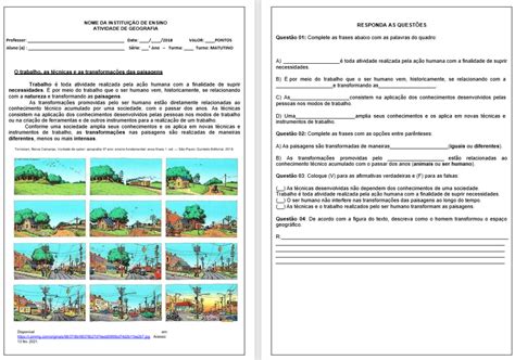 Atividade De Geografia Sobre Paisagens
