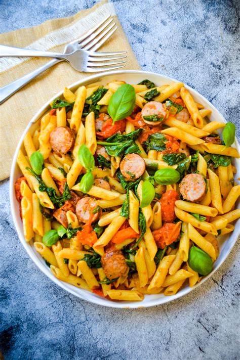 Tomato Spinach And Sausage Pasta Kays Clean Eats
