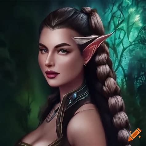 Gorgeous Feminine Busty Elf Woman Warrior 8k Resolution Symmetrical Face Symmetrical Breasts