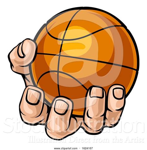 Vector Illustration Of Cartoon Hand Holding Basketball Ball By