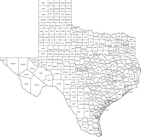 Black And White Digital Vector Texas Map With Counties Map