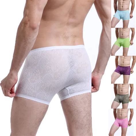 Mens Sexy Sheer See Through Boxer Briefs Underwear Mesh Shorts Trunks
