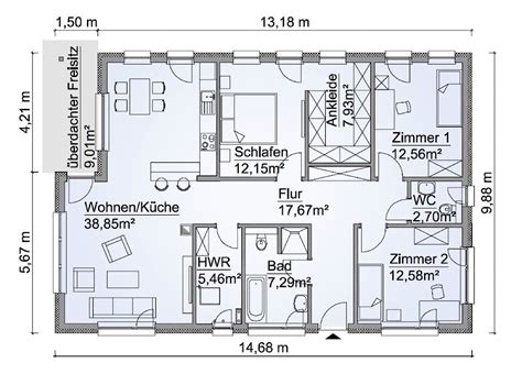 Sie möchten einen bungalow bauen? Fertighaus Bungalow Grundriss mit Walmdach Architektur, 4 ...