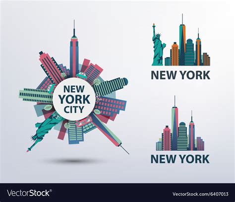 Set Nyc New York City Icons Logos Royalty Free Vector Image