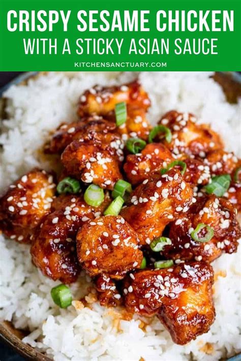 Prepare chicken according to instructions. Crispy Sesame Chicken with a Sticky Asian Sauce