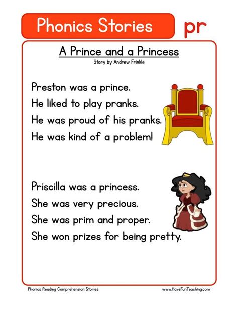 A Prince And A Princess PR Phonics Stories Reading Comprehension Worksheet Reading