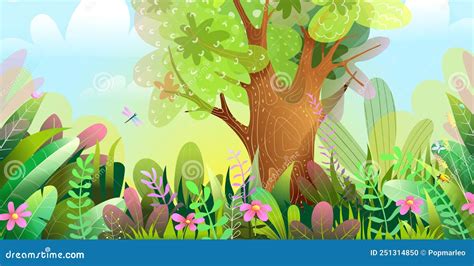 Colorful Enchanted Forest Wallpaper For Kids Stock Vector