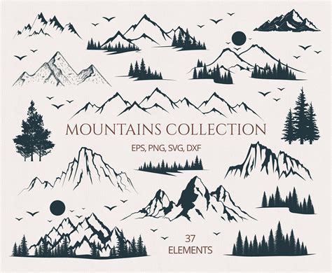 Mountains Svg Trees Svg Dxf Cut Files For Silhouette Png Forest Svg Eps