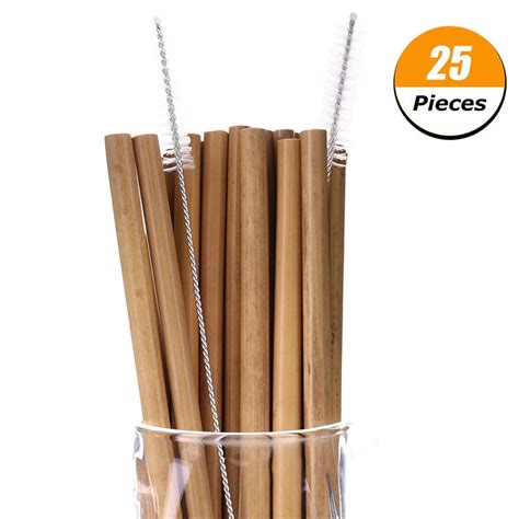 25 Pcs Bamboo Straw Reusable Straw 20cm Organic Bamboo Drinking Straws Natural Wood Straws For