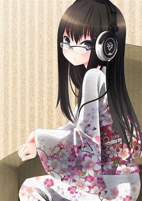 Long Black Hair Kimono Glasses Headphones By Ekakibitohane On Deviantart