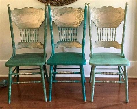 Handpainted Solid Oak Antique Carved Pressed Back Chair With Antique
