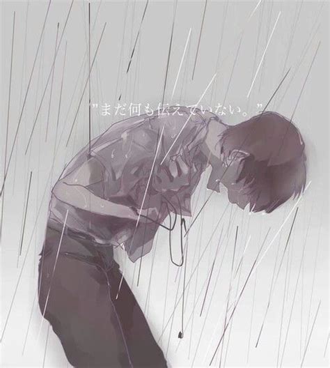 Sad Anime Boy Crying In The Rain Alone Alone Alone Boy Walking Away