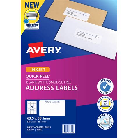 New Avery 936032 J8160 Inkjet Labels Smudge Free Address