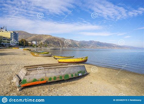 Wooden Boats At Pier On Mountain Lake Royalty Free Stock Photography