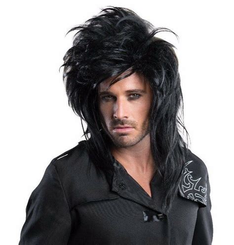 Grey top pieces, grey bangs, scrunchie (official godiva's secret wigs video). Mens Long Black Rocker Wig Big Hair 80s Grunge Halloween ...