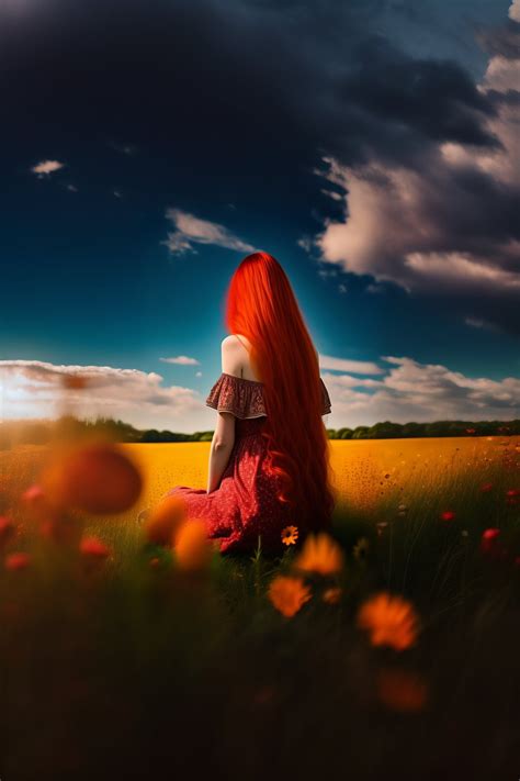download ai generated redhead woman flower meadow royalty free stock illustration image pixabay