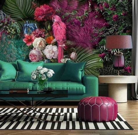 Parrot Wallpaper Floral Wall Mural Colorful Peony Flower ...