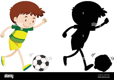 Boy Playing Football In Colour And Silhouette Stock Vector Image And Art