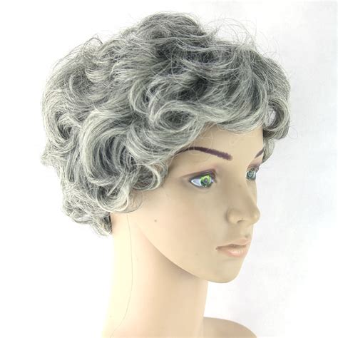 Gray Hair Short Women Wig Black Mix White Synthetic Hair Heat Resistant