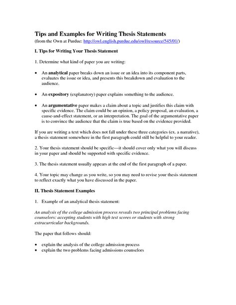 A thesis statement aims to make a claim that will guide the reader throughout the paper. Examples of thesis statements