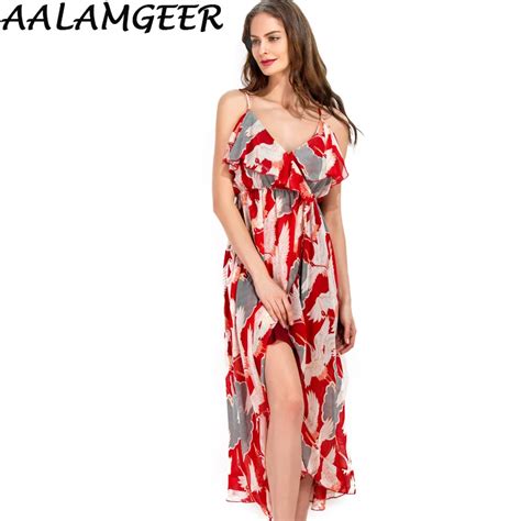 Aalamgeer Bohemian Chiffon Beach Dress Plus Size 2017 Summer Causal Women Sexy Party Long V Neck