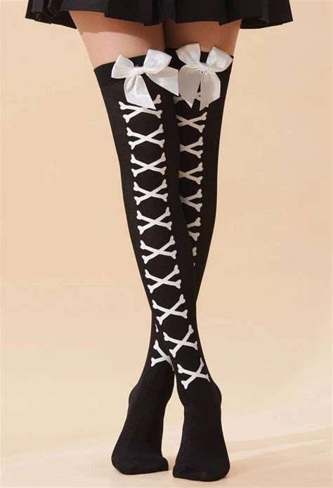 Black With Bow Thigh Highs Decorative Hosiery Over The Knee Etsy Canada Knee Socks Over The