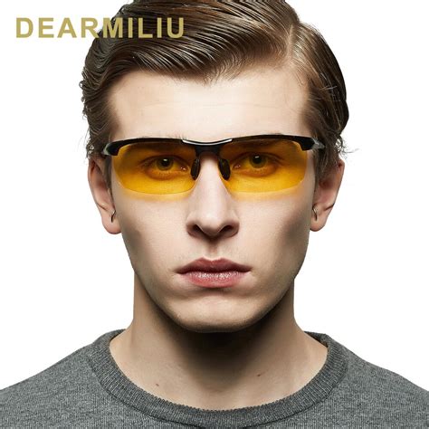 dearmiliu aluminum magnesium sport men s night vision goggles polarized sunglasses gold frame