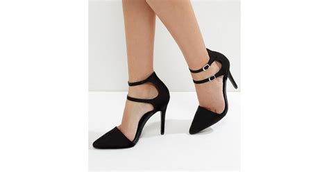 Black Suedette Double Strap Pointed Heels New Look