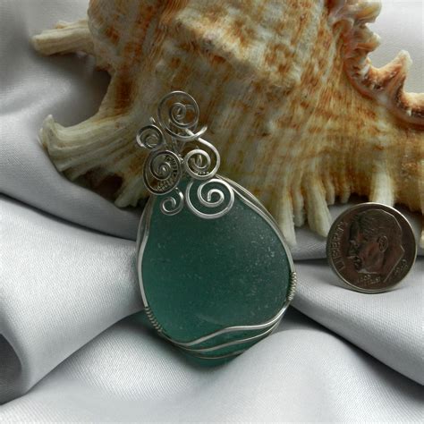 Aqua Beautifully Formed Sea Glass Pendant Sea Glass Jewelry Sea Glass Pendant Wire Wrapped