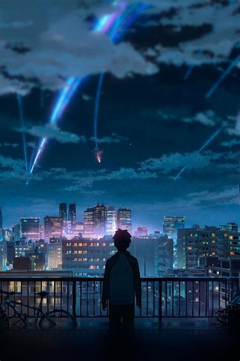 Taki Watches Comet Tiamat In 2021 Kimi No Na Wa Anime Scenery Nawa