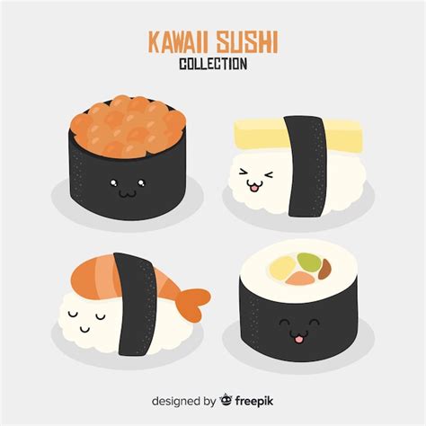 Mão Desenhada Coleção De Sushi Kawaii Vetor Grátis