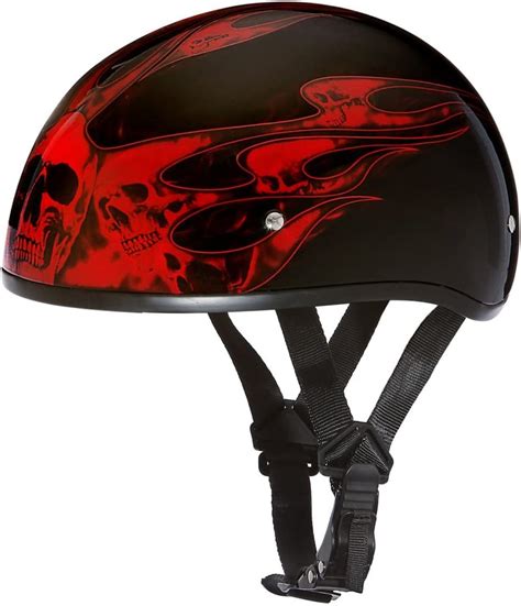 Daytona Helmets Half Skull Cap Motorcycle Helmet Skull Flames Red