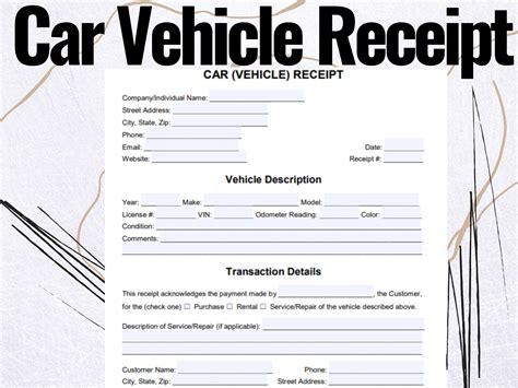 Car Vehicle Receipt Car Vehicle Receipt Forms Car Vehicle Receipt