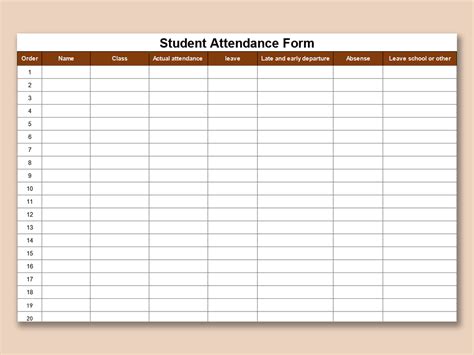 Excel Of Student Attendance Formxlsx Wps Free Templates