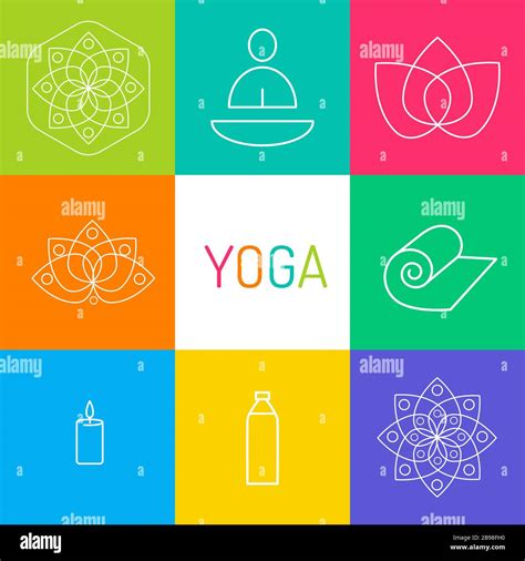 Minimal Yoga Symbols Set Mat Bottle Candle Lotus Chakra Stock