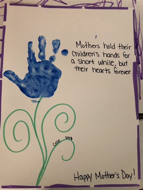 A Mothers Day Card With A Handprint On It And The Words Mothers Hold