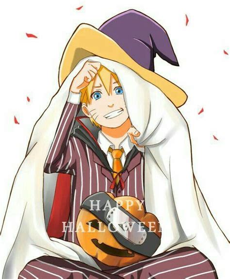 Happy Halloween Text Uzumaki Naruto Cute Ghost Wizard Pumpkin
