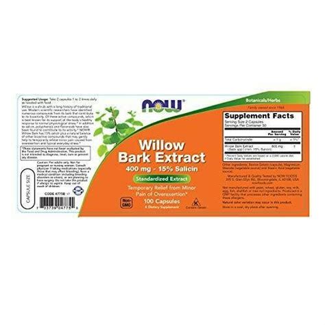 Now Supplemetns White Willow Bark Mg Capsules